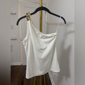 MOTF White Asymmetrical Camisole with Gold Chain